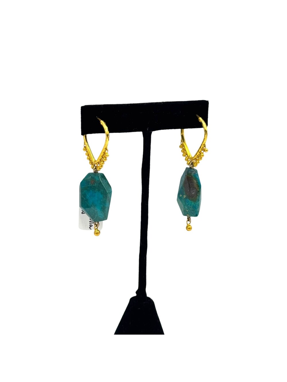 18kt Gold Chrysocolla Indian Earrings